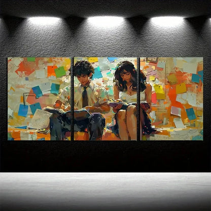 3pcs Modern Abstract Couple Reading Illustration Metal Print Ready to Hang Art - Bella Home Decor