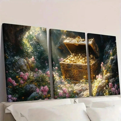 3pcs Treasure Chest Giclee Print DO Wall Art Set Canvas Framed 40x60cm - High Quality Print 100% Australian Made Wall Canvas Ready to Hang