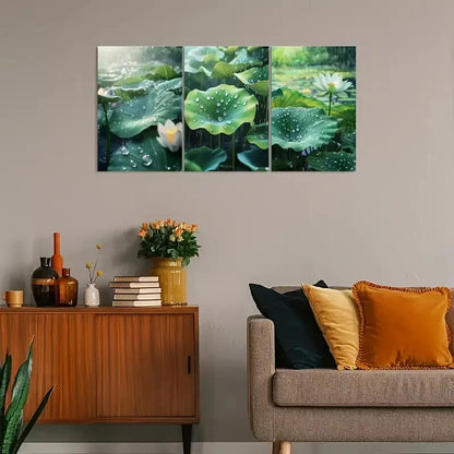 3pcs Vintage Lotus & Raindrop Design Metal Print Ready to Hang Art - Bella Home Decor
