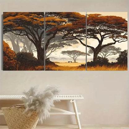 3pcs Tanzania Wildlife Landscape Wall Art Set Canvas Framed 50x70cm - High Quality Print 100% Australian Made Wall Canvas Ready to Hang
