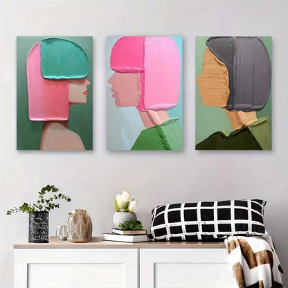 3pcs Colorful Abstract Portrait Metal Print Ready to Hang Art - Bella Home Decor