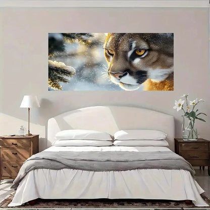 Winter Wildlife Mountain Lion Wall Art Canvas Office Home Room Framed 120x60cm