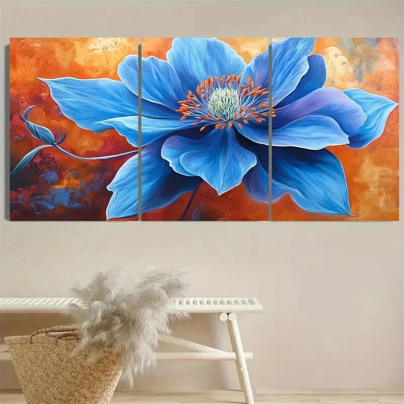 3pcs Vibrant Blue Columbine Flower Illustration Metal Print Ready to Hang Art - Bella Home Decor
