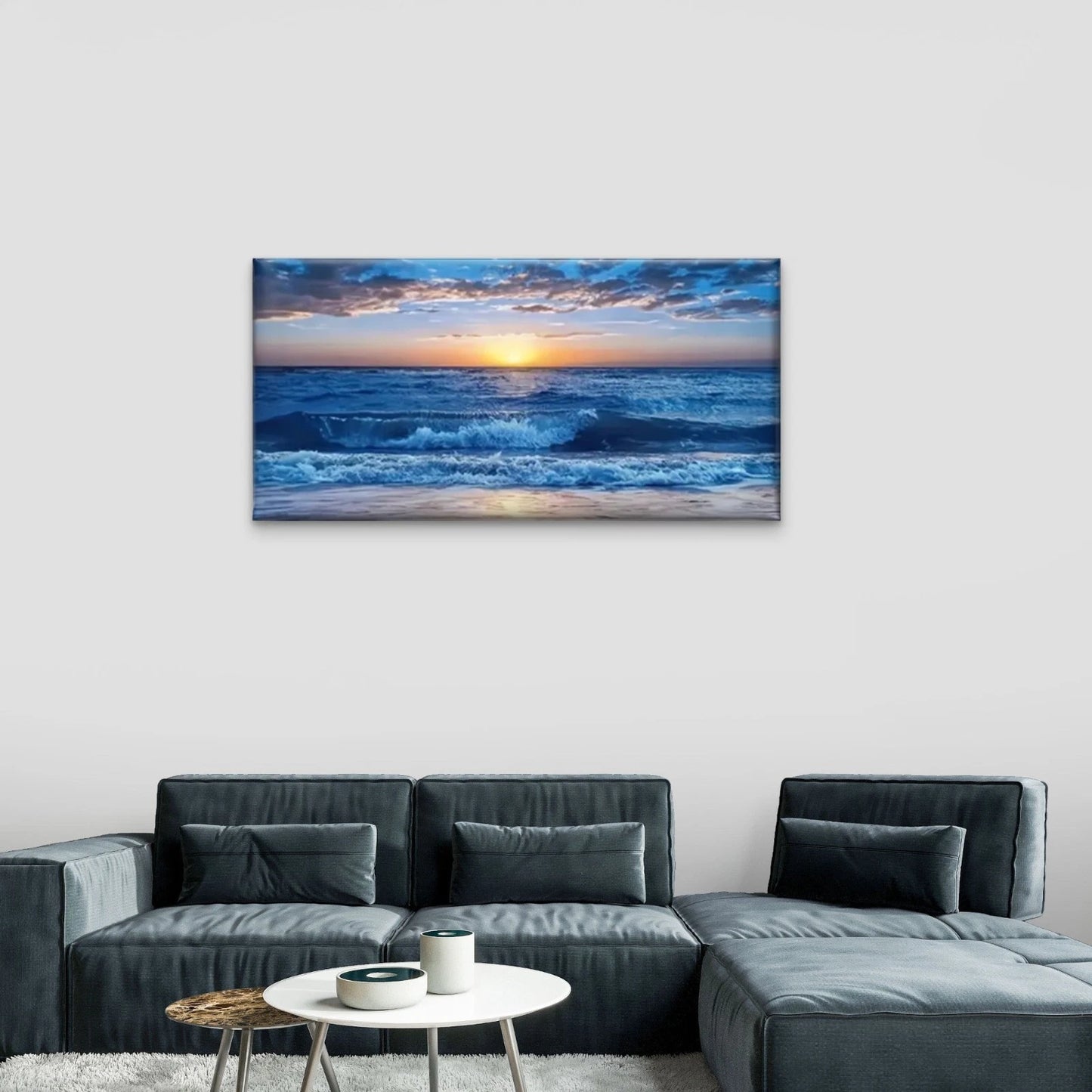 Blue Sky Clouds Modern Abstract Wall Art Canvas Office Home Room Framed 120x60cm
