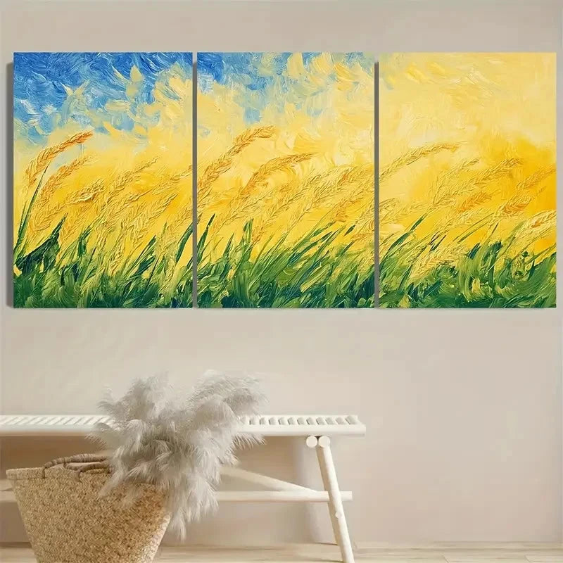 3pcs Wheat Field Art Wall Art Set Canvas Framed 50x70cm - High Quality Print 100% Australian Made Wall Canvas Ready to Hang - Bella Home Decor