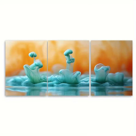 3pcs Blue Green Ink In Water Macro Photography Metal Print Ready to Hang Art