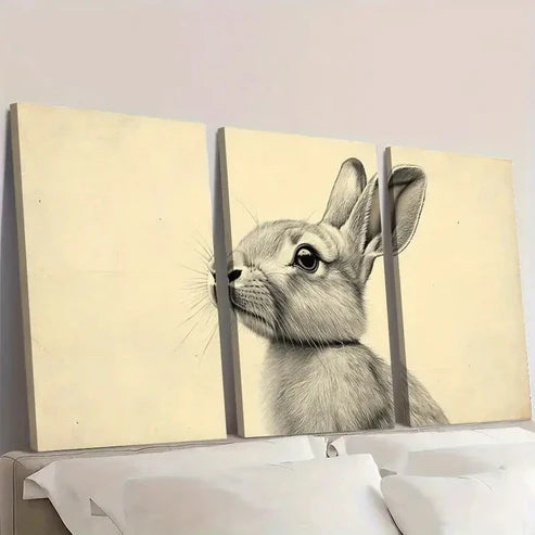 3pcs Drawing of Rabbit Prints Minimalist PK Wall Art Set Canvas Unframed - High Quality Print 100% Australian Made Wall Canvas - Bella Home Decor