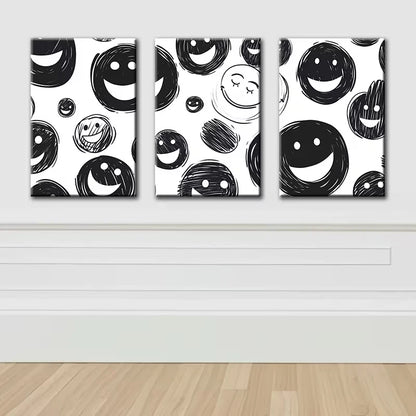 3pcs Joyful Face Illustration Wall Art Set Canvas Framed 50x70cm - High Quality Print 100% Australian Made Wall Canvas Ready to Hang