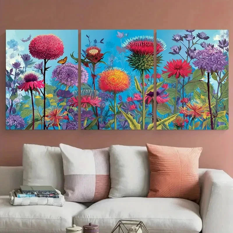 3pcs Edinburgh Travel Botanical Floral Design Wall Art Set Canvas Framed 60x90cm - High Quality Print 100% Australian Made Wall Canvas Ready to Hang - Bella Home Decor