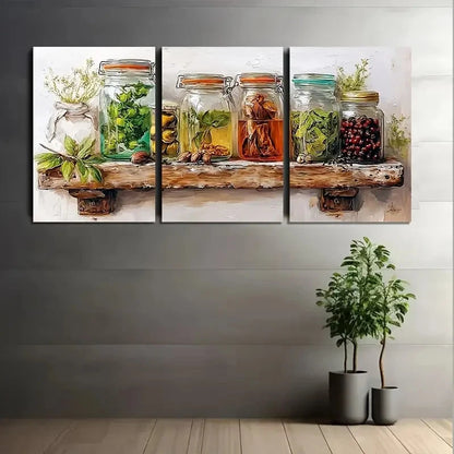 3pcs Edible Items On A Shelf Print Metal Print Ready to Hang Art - Bella Home Decor