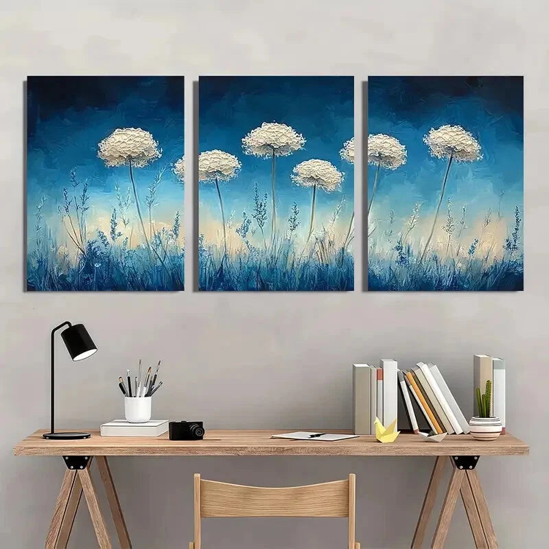3pcs Queen Anne'S Lace Watercolor Floral Art Metal Print Ready to Hang Art - Bella Home Decor
