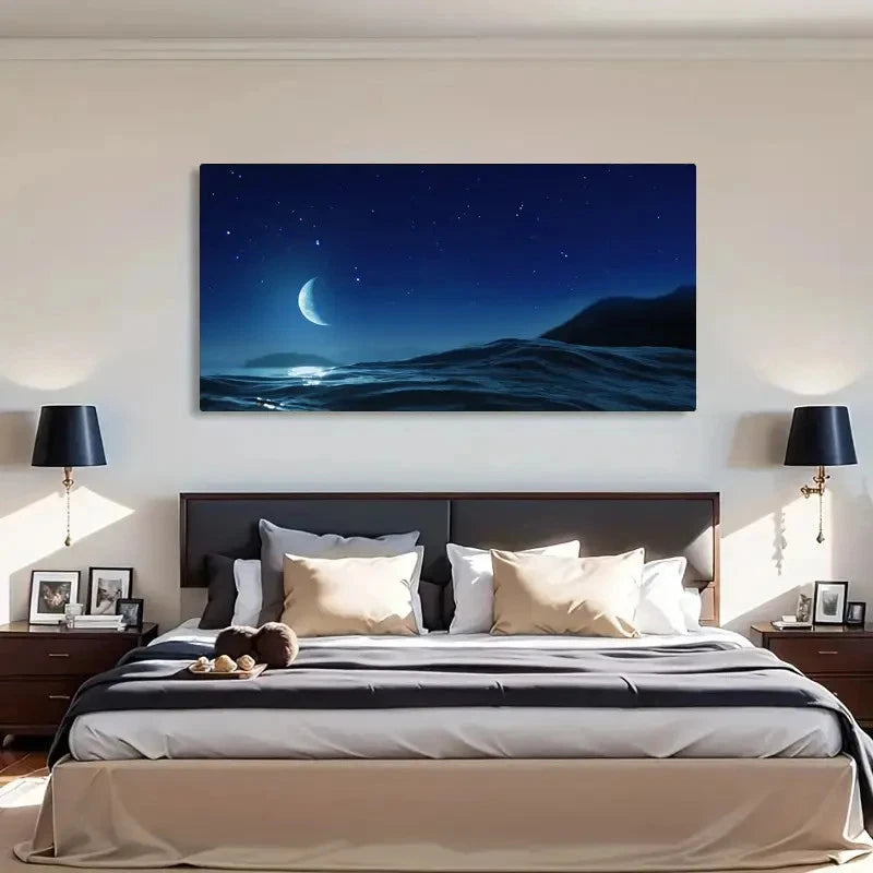 Moonlit Ocean Landscape Wall Art Canvas Office Home Room Framed 120x60cm