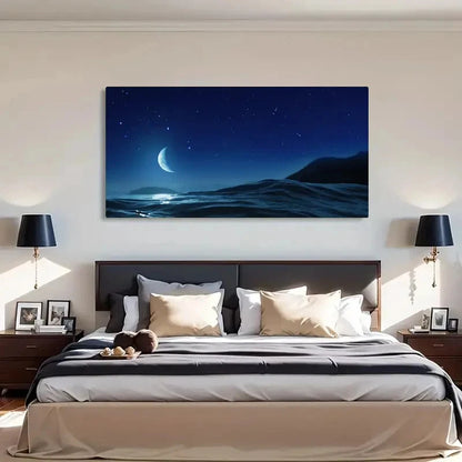 Moonlit Ocean Landscape Wall Art Canvas Office Home Room Framed 120x60cm