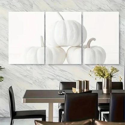 3pcs White Pumpkin Metal Print Ready to Hang Art