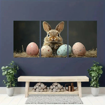 3pcs Black Retro Easter Bunny Pastel Perfect Wall Art Set Canvas Framed 40x60cm - High Quality Print 100% Australian Made Wall Canvas Ready to Hang - Bella Home Decor