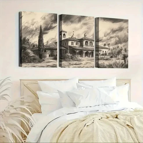 3pcs Spanish Hacienda Under a Stormy Sky Wall Art Canvas Unframed – High Quality Print 100% Australian Made Wall Canvas