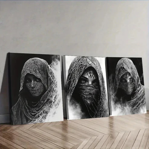 3pcs The Enigmatic Cloaked Woman from Egypt Wall Art Set Canvas Unframed - High Quality Print 100% Australian Made Wall Canvas