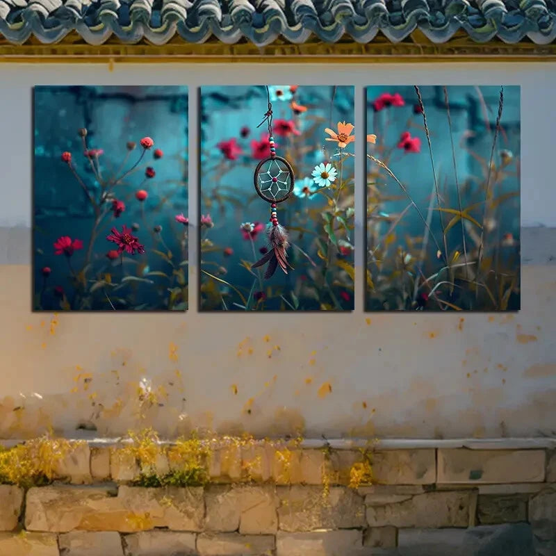 3pcs Dream Catcher Floral Illustration Metal Print Ready to Hang Art