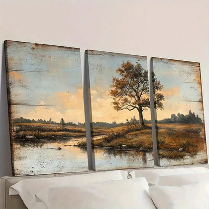 3pcs Countryside  Scene with Trees and Water C    Wall Art Set Canvas Framed 60x90cm - High Quality Print 100% Australian Made Wall Canvas Ready to Hang - Bella Home Decor