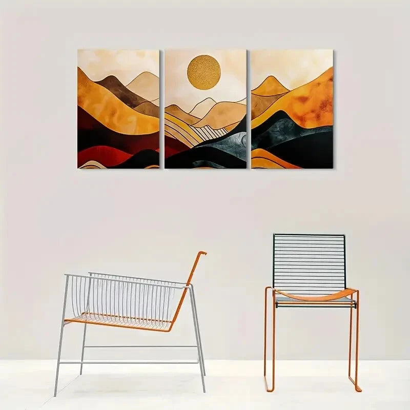 3pcs Mountain Sunset Modern Abstract Metal Print Ready to Hang Art - Bella Home Decor