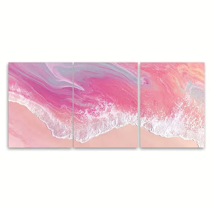 3pcs Abstract Beach Print, Pink Coastal Pastel Metal Print Ready to Hang Art - Bella Home Decor