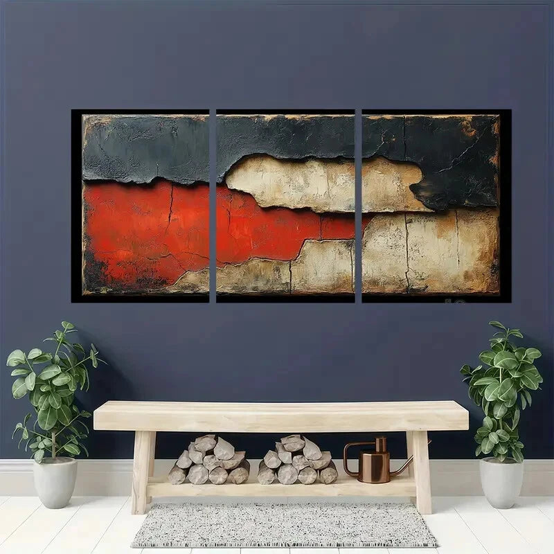 3pcs Black and White with Brown Textured Metal Print Ready to Hang Art - Bella Home Decor