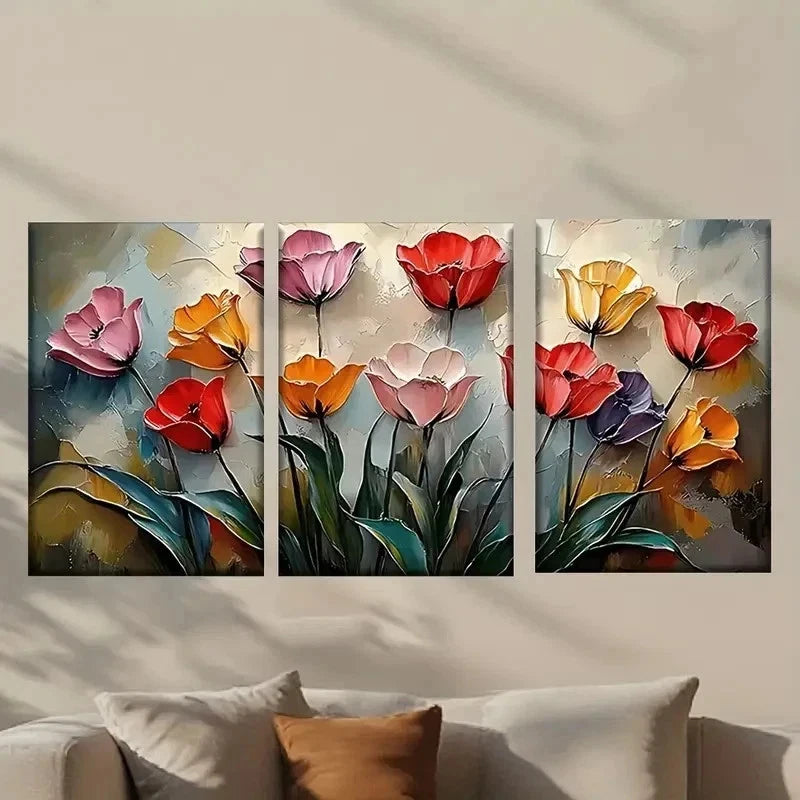 3pcs Colorful Tulip Flowers Painting Wall Art Set Canvas Framed 40x60cm - High Quality Print 100% Australian Made Wall Canvas Ready to Hang - Bella Home Decor
