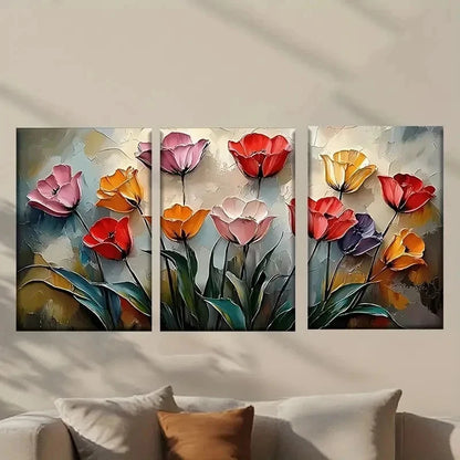 3pcs Colorful Tulip Flowers Painting Wall Art Set Canvas Framed 40x60cm - High Quality Print 100% Australian Made Wall Canvas Ready to Hang - Bella Home Decor