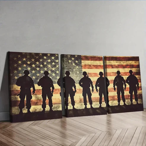 3pcs Soldiers in Front of the American Flag Wall Art Set Canvas Unframed - High Quality Print 100% Australian Made Wall Canvas