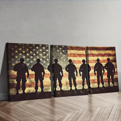 3pcs Soldiers in Front of the American Flag Wall Art Set Canvas Unframed - High Quality Print 100% Australian Made Wall Canvas