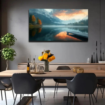 Forest Lake By The Side Wall Art canvas office home room framed 120x60cm