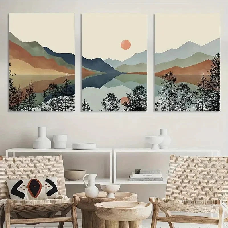 3pcs Sun Forest Abstract Nature Landscape Metal Print Ready to Hang Art - Bella Home Decor
