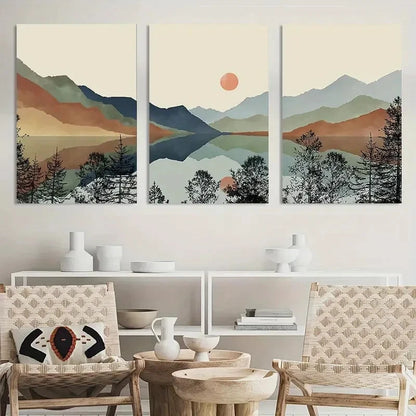 3pcs Sun Forest Abstract Nature Landscape Metal Print Ready to Hang Art - Bella Home Decor