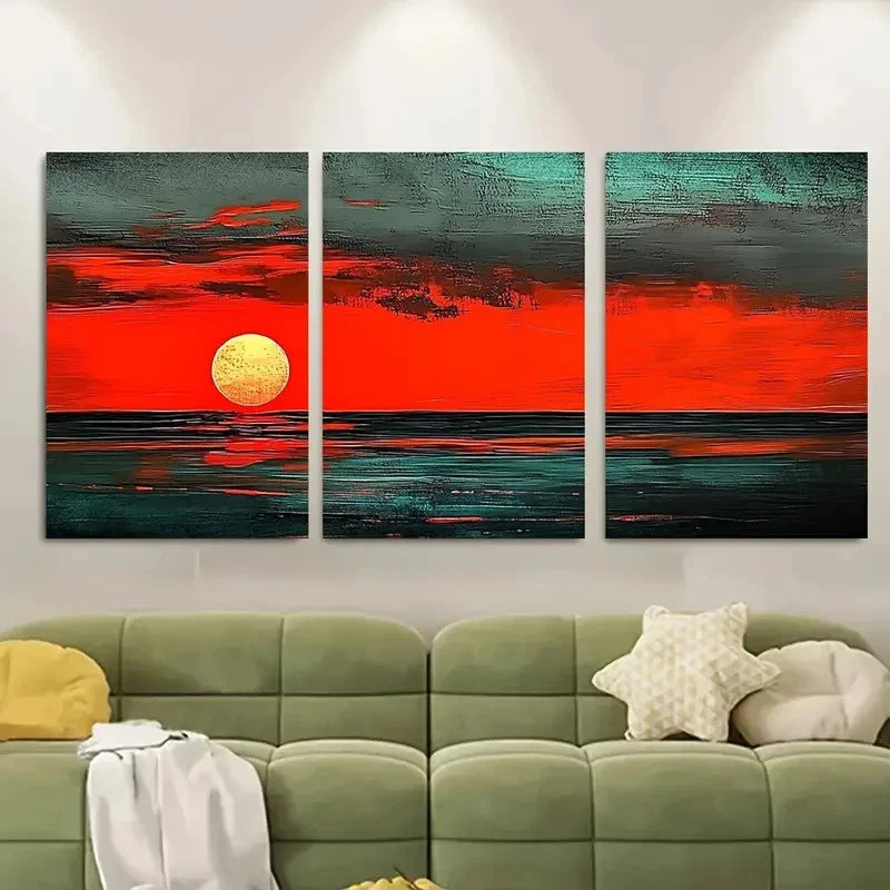 3pcs Bold Retro Ocean Graphic Metal Print Ready to Hang Art - Bella Home Decor