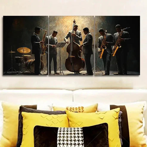3pcs A group of vintage jazz musicians Wall Art Set Canvas Unframed - High Quality Print 100% Australian Made Wall Canvas - Bella Home Decor