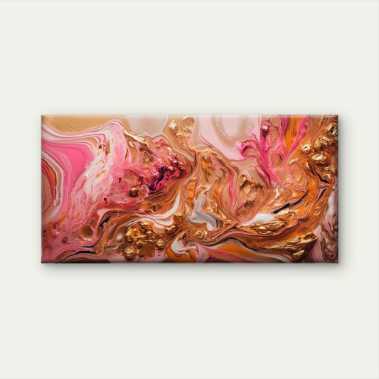 Pink And Gold Abstract Swirl Wall Art Canvas Office Home Room Framed 120x60cm