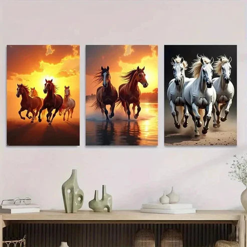 3pcs Galloping Horses Sunset and Beach Scene Wall Art Set Canvas Unframed - High Quality Print 100% Australian Made Wall Canvas
