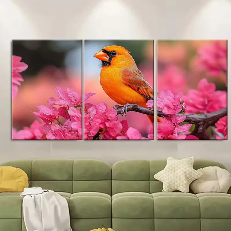 3pcs Vibrant Cardinal Pink Bougainvillea Metal Print Ready to Hang Art