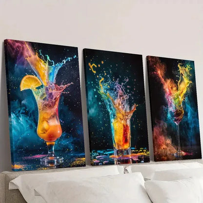 3pcs Colorful Drink Splashes, Starry Night  Wall Art Set Canvas Unframed - High Quality Print 100% Australian Made Wall Canvas - Bella Home Decor