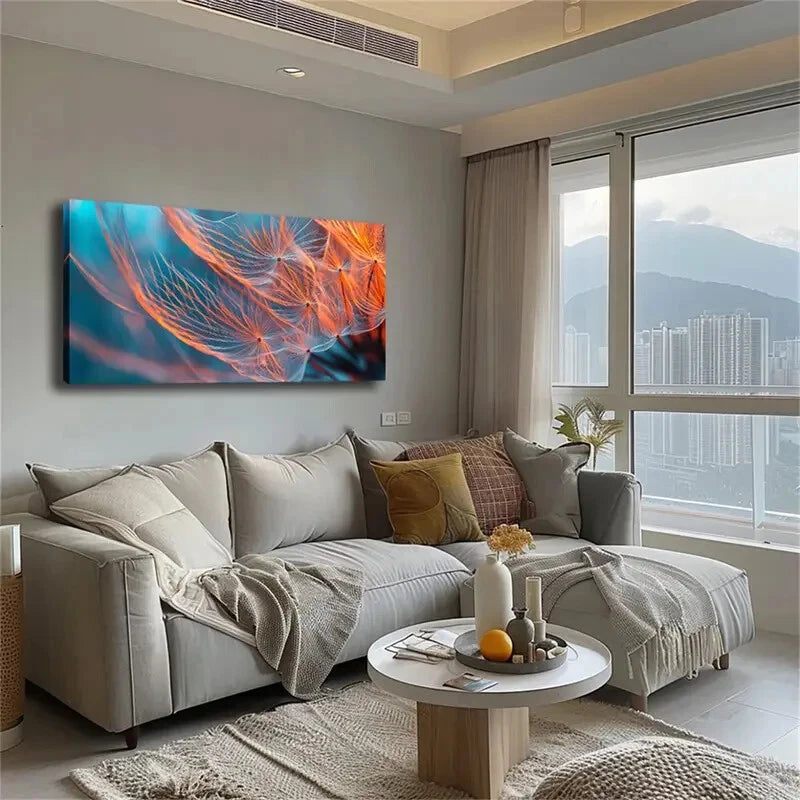 Dandelion Orange-Red Effect Wall Art Canvas Office Home Room Framed 120x60cm - Bella Home Decor
