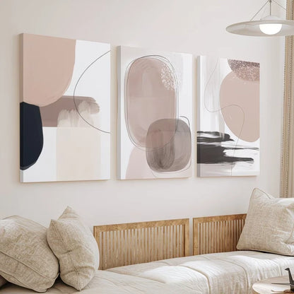 3pcs Abstract Geometric Paintings Earth Tones Wall Art Set Canvas Framed 40x60cm - High Quality Print 100% Australian Made Wall Canvas Ready to Hang - Bella Home Decor