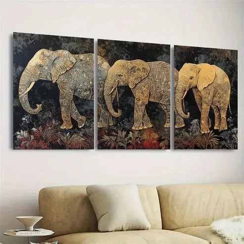 3pcs Elegant Elephant Wall Art Set Canvas Unframed - High Quality Print 100% Australian Made Wall Canvas - Bella Home Decor