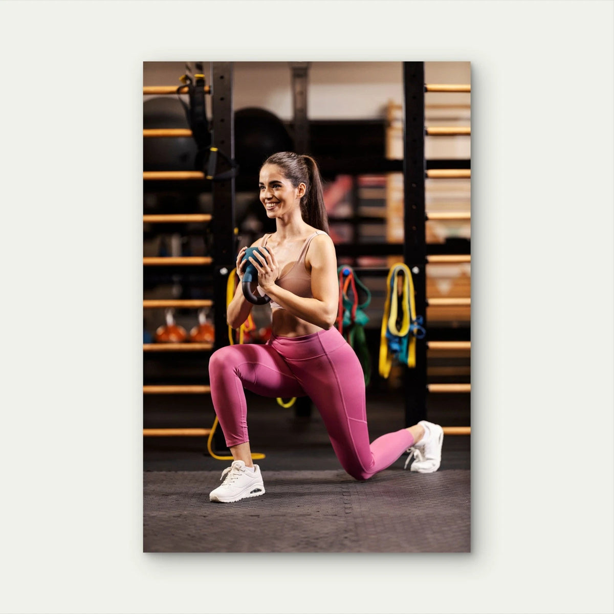 Female Kettlebell Lunge Workout 5mm thick Plastic Poster Ready to Hang 90x60cm