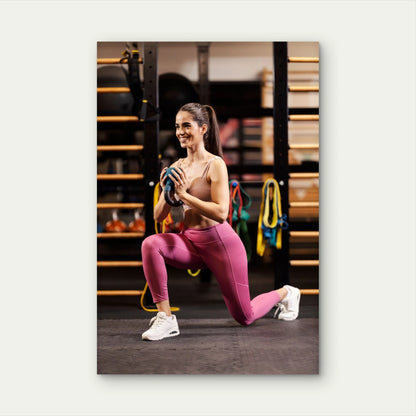 Female Kettlebell Lunge Workout 5mm thick Plastic Poster Ready to Hang 90x60cm