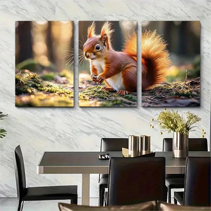 3pcs Whimsical Red Squirrel Forest Perfect Wall Art Set Canvas Framed 50x70cm - High Quality Print 100% Australian Made Wall Canvas Ready to Hang
