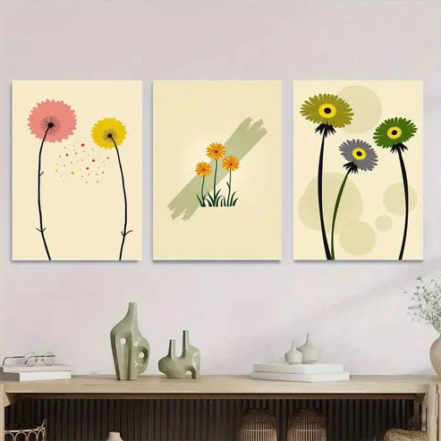 3pcs Modern Floral Elegant Pink Yellow Wall Art Set Wall Art Canvas Unframed – High Quality Print 100% Australian Made Wall Canvas
