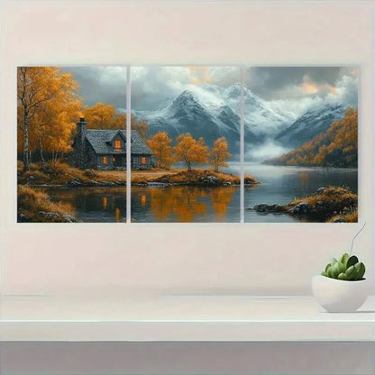 3pcs Serene Nature Landscape with Cozy Cottage Metal Print Ready to Hang Art - Bella Home Decor