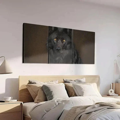 3pcs Black Wolf Staring with Golden Eyes Wall Art Set Canvas Unframed - High Quality Print 100% Australian Made Wall Canvas - Bella Home Decor