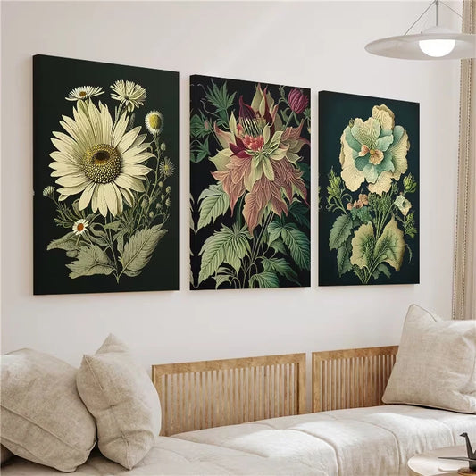 3pcs Elegant Floral Botanical Prints Wall Art Set Canvas Framed 60x90cm – High Quality Print, 100% Australian Made, Ready to Hang