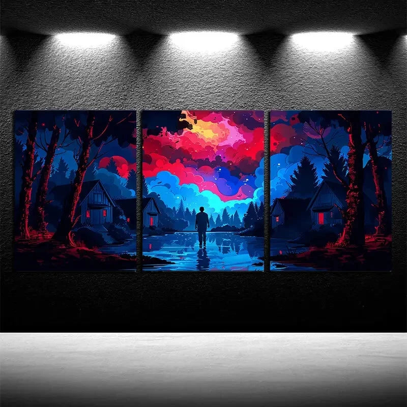 3pcs Surreal Landscape Illusionary Realm Design Metal Print Ready to Hang Art